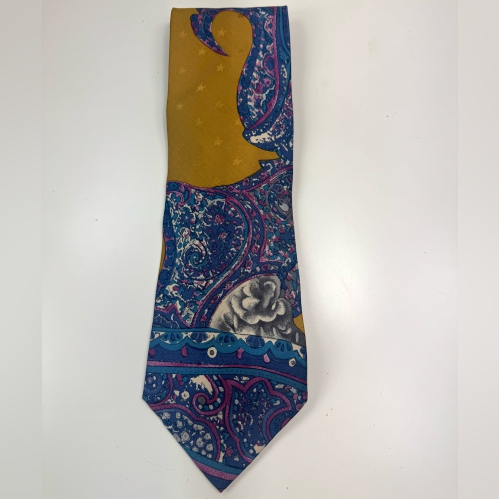 Vintage 90’s Valentino Pietro Paisley and Star Patterned Silk Tie - Picture 2 of 6